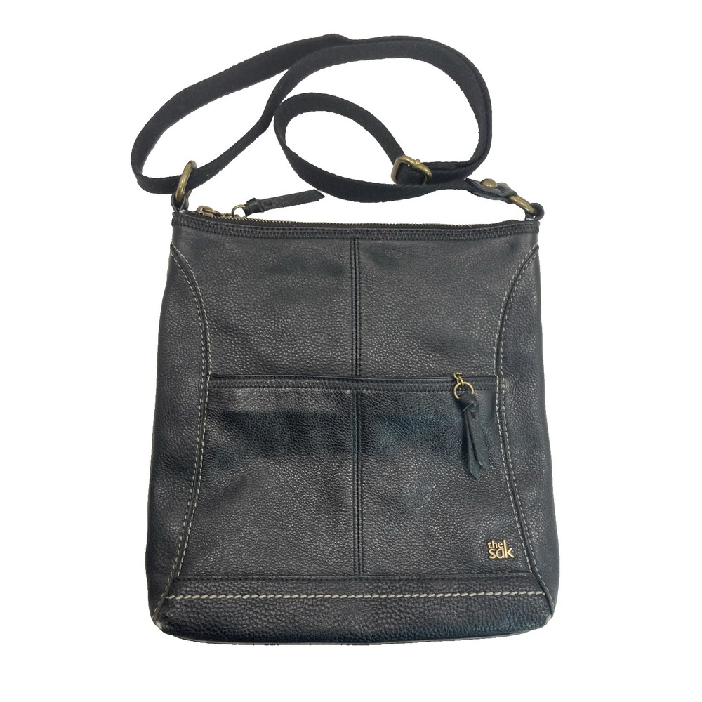 The Sak Solid Black Crossbody Purse Pebbled Leather Shoulder Bag